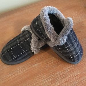Toddler Boys Plaid Slippers w/ Hard Soles